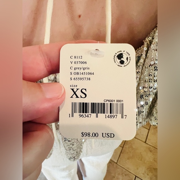 Free People Silver Tiered Ruffle Balloon Sleeve Sequin Flowy Top Size XS NWT - Picture 11 of 13